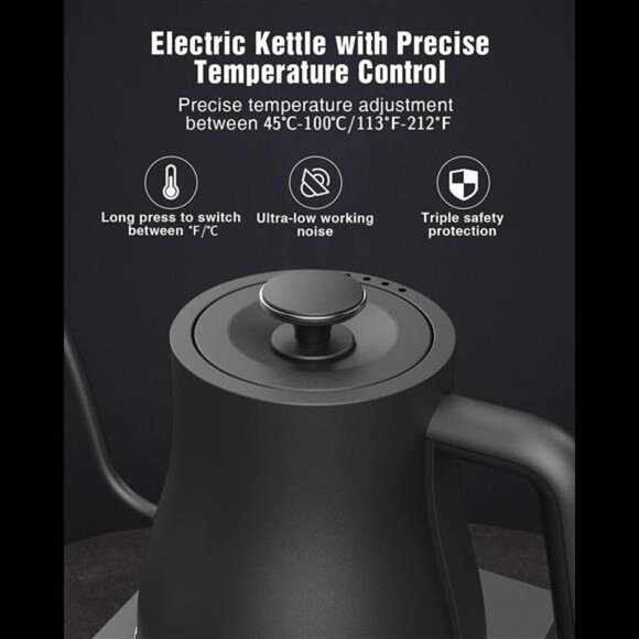 Gooseneck Electric Pour Over Kettle with Temperature Control, Tea & Pour Over - Picture 4 of 6